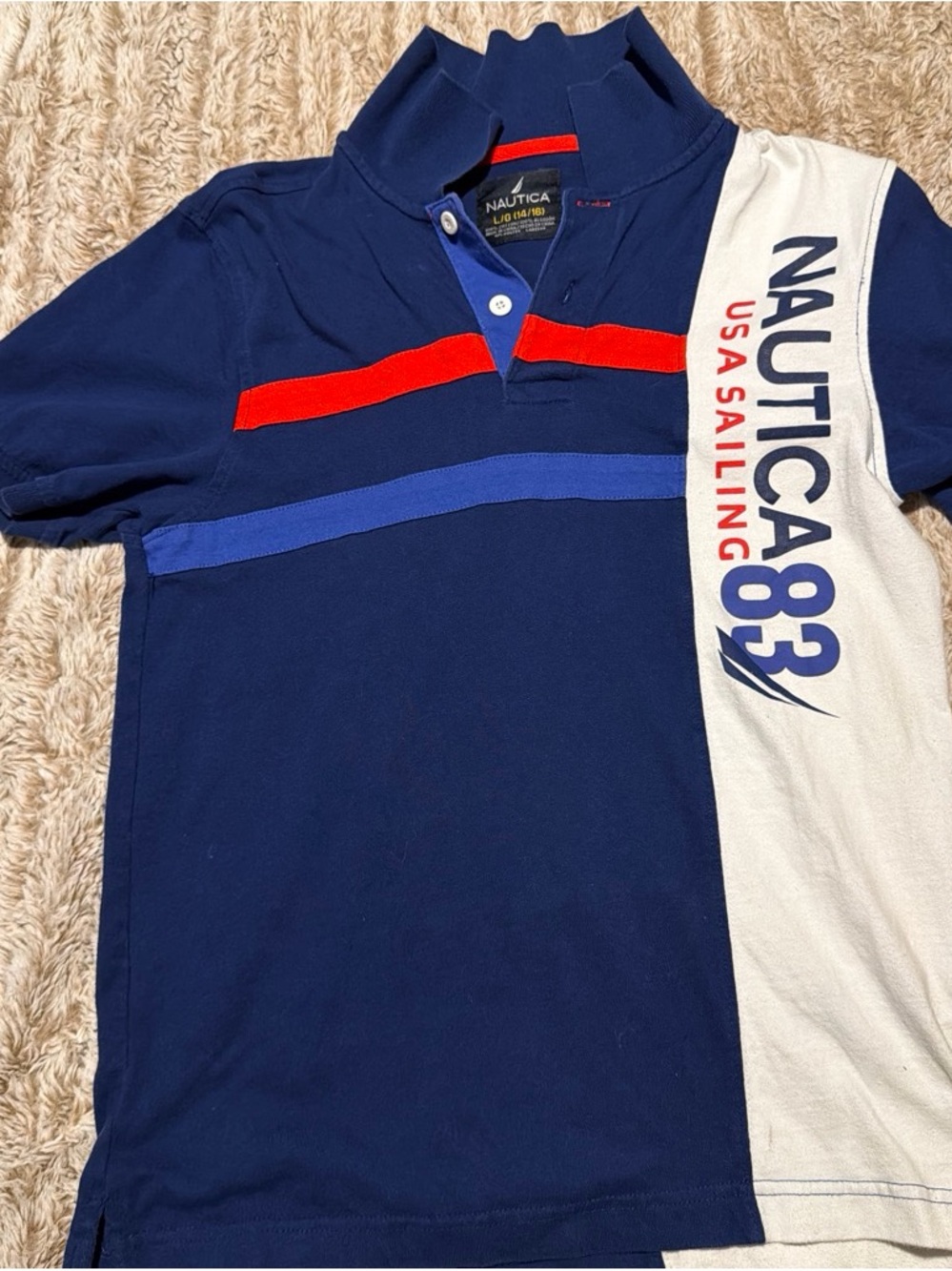 Nautica Navy Polo with Red Stripes & Royal Blue Placket